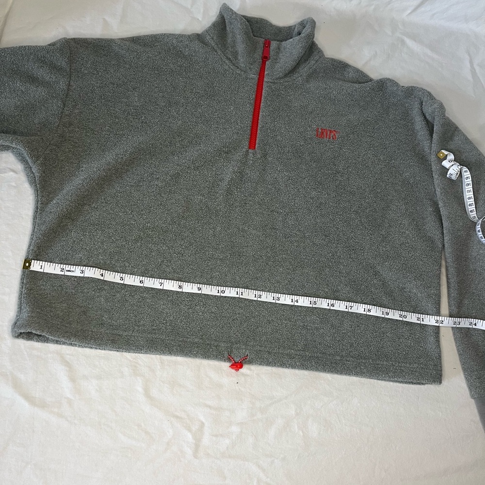 Levi’s trekker quarter zip Levis embroidery grey cropped synch waist size medium - Picture 3 of 10